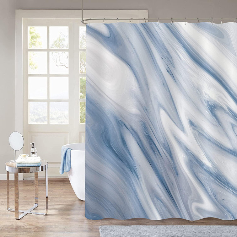 Orren Ellis Mitovilla Abstract Blue And Grey Marble Shower Curtain Set